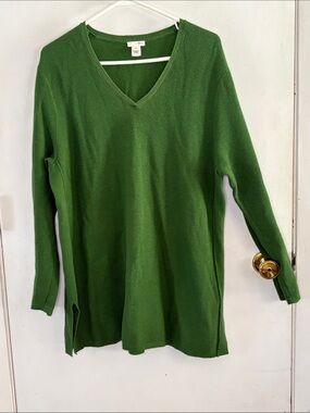 J Jill green textured v-neck tunic length sweater Size XL